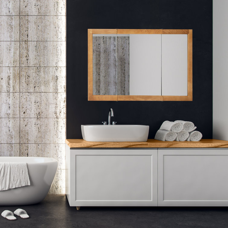 Winston Porter 1616F2CCC96D46FCB1AABBD60BA2917E Searle Surface Mount Framed 3 Doors Medicine Cabinet Finish Nutmeg Oak Size 30 H x 48 W x 5 D
